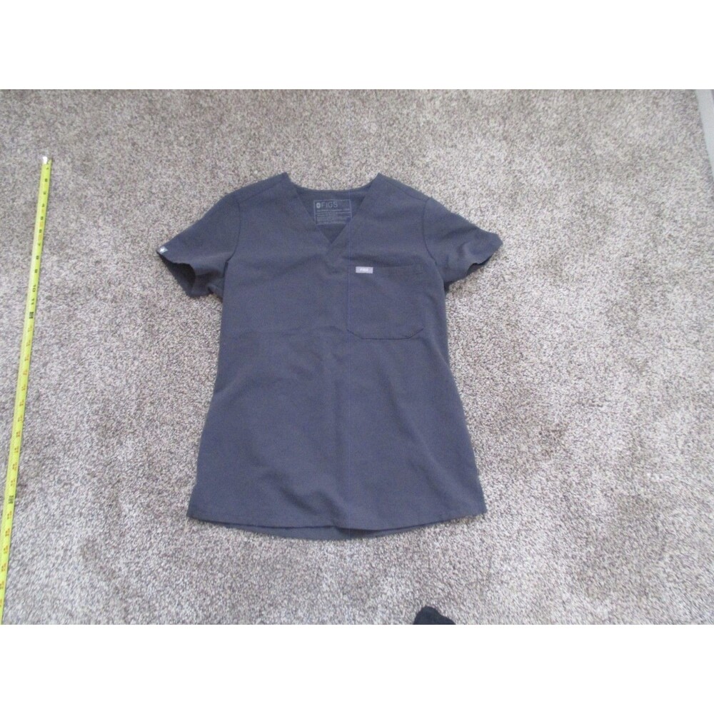 FIGS Technical Collection Scrub Top XXS Grey Solid Polyester Blend